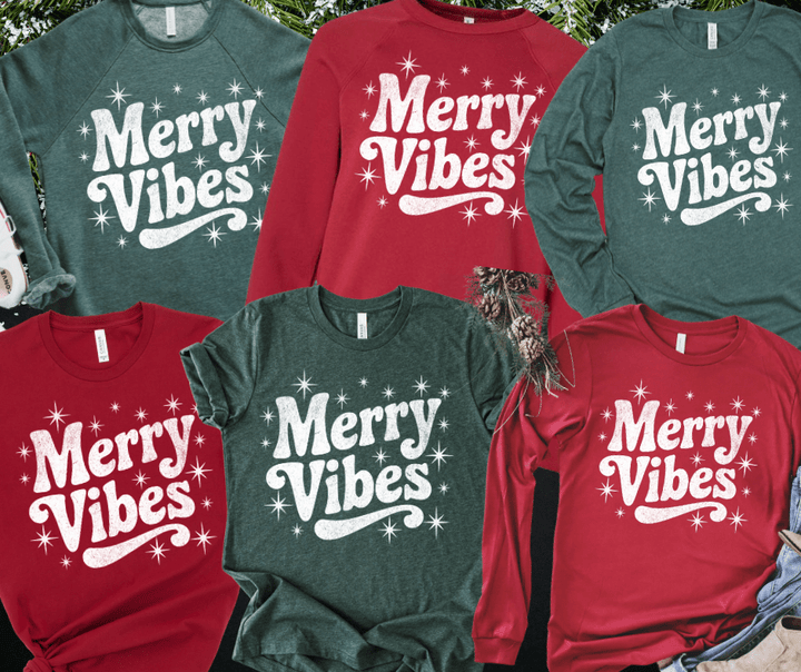 Merry Vibes White Ink (Select your Color & Style) - The Red Rival