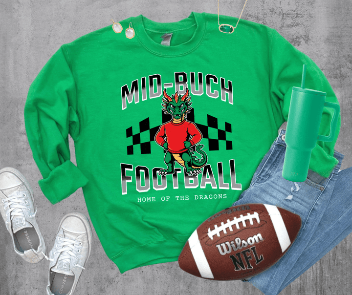 Mid - Buch Checkered Football Green Tee or Sweatshirt - Wholesale - The Red Rival
