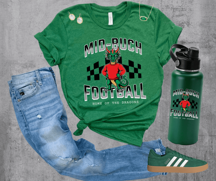 Mid - Buch Checkered Football Green Tee or Sweatshirt - Wholesale - The Red Rival