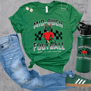 Mid - Buch Checkered Football Green Tee or Sweatshirt - Wholesale - The Red Rival