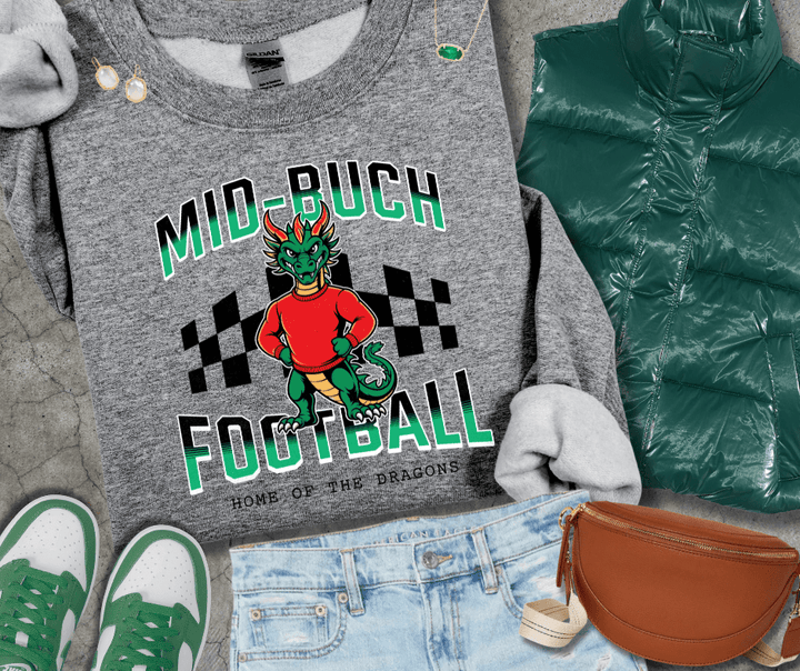 Mid - Buch Checkered Football Grey Tee or Sweatshirt - Wholesale - The Red Rival