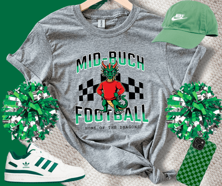 Mid - Buch Checkered Football Grey Tee or Sweatshirt - Wholesale - The Red Rival