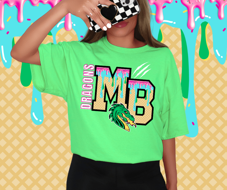 Mid - Buch Dragons Ice Cream Drip Neon Green Tee - Graphic Tee - The Red Rival