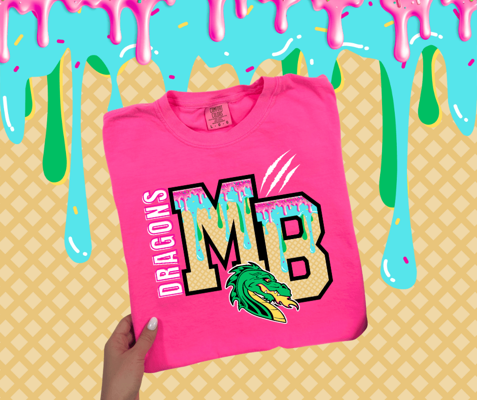 Mid - Buch Dragons Ice Cream Drip Neon Pink Tee - Graphic Tee - The Red Rival