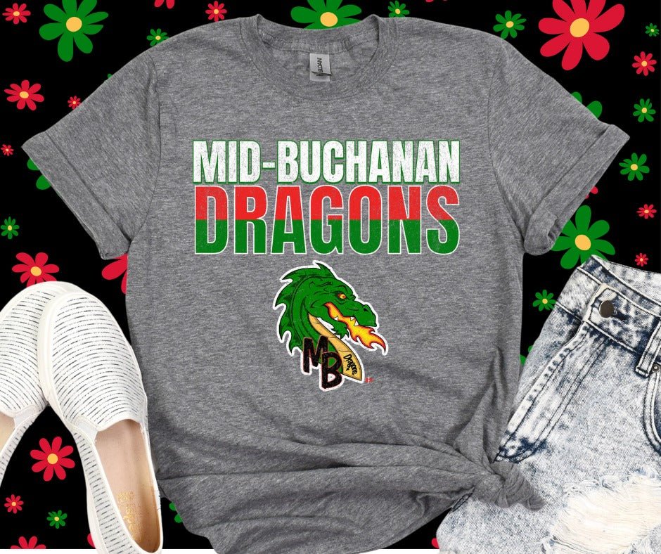 Mid - Buchanan Dragons Color Block Grey Styles - Tees - The Red Rival