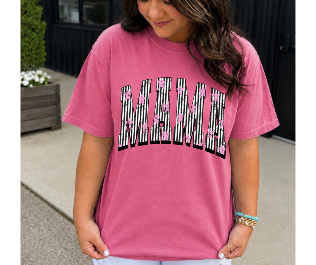 DEAL OF THE DAY -  Pink Star Striped Mama Letters Crunnberry Tee - (FINAL SALE)