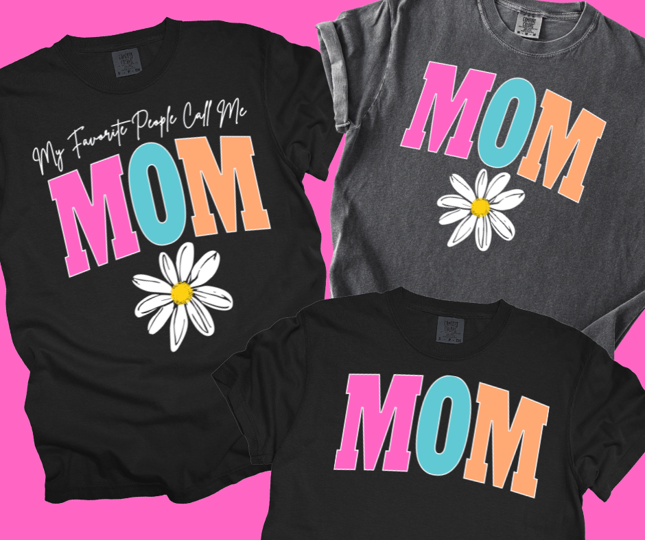 MOM - Multi - Color Varsity Letters (Pick your design & tee color) - Graphic Tee - The Red Rival