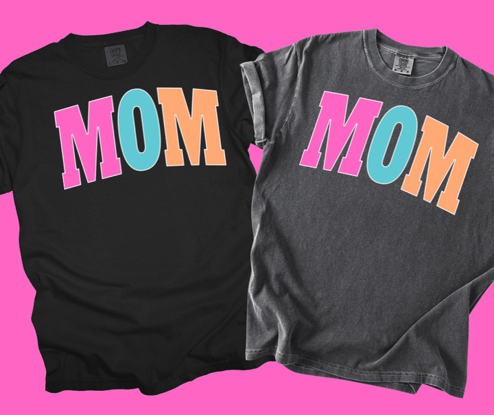 MOM - Multi - Color Varsity Letters (Pick your design & tee color) - Graphic Tee - The Red Rival