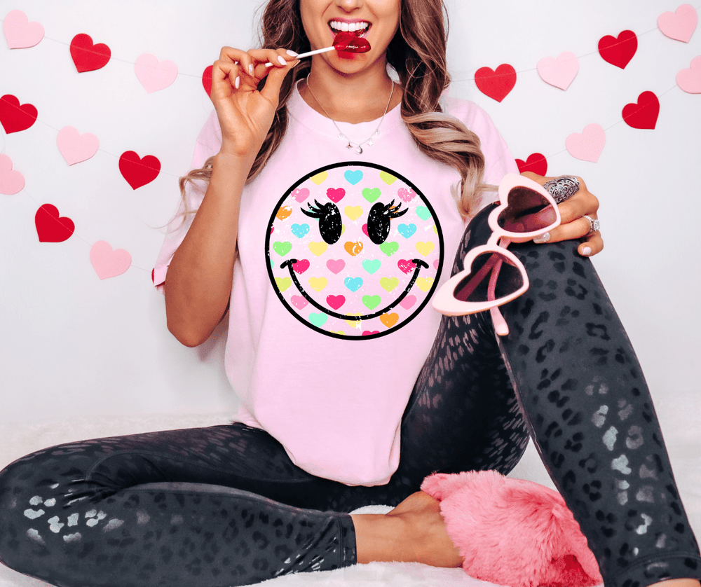 Multi - Color Heart Smile Face Light Pink Tee or Sweatshirt - Tees - The Red Rival