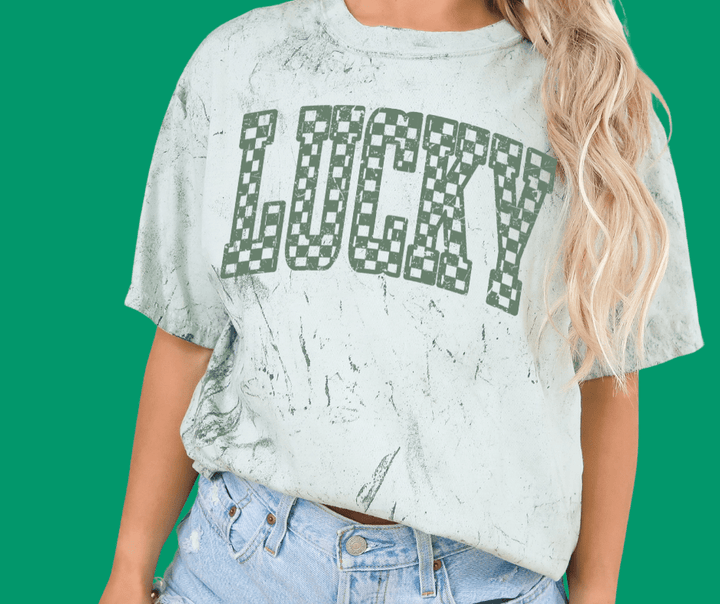 Muted Green Checked Lucky Green Tie Dye Tee - Wholesale - The Red Rival