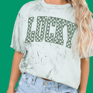 Muted Green Checked Lucky Green Tie Dye Tee - Wholesale - The Red Rival