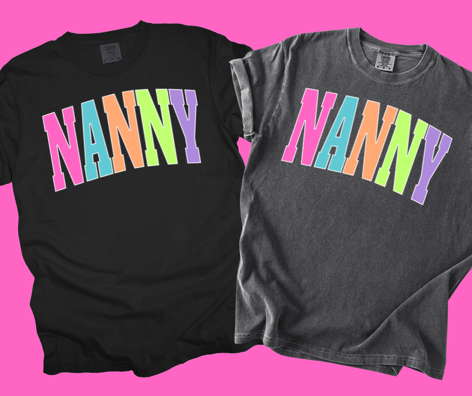 NANNY - Multi - Color Varsity Letters (Pick your design & tee color) - Graphic Tee - The Red Rival