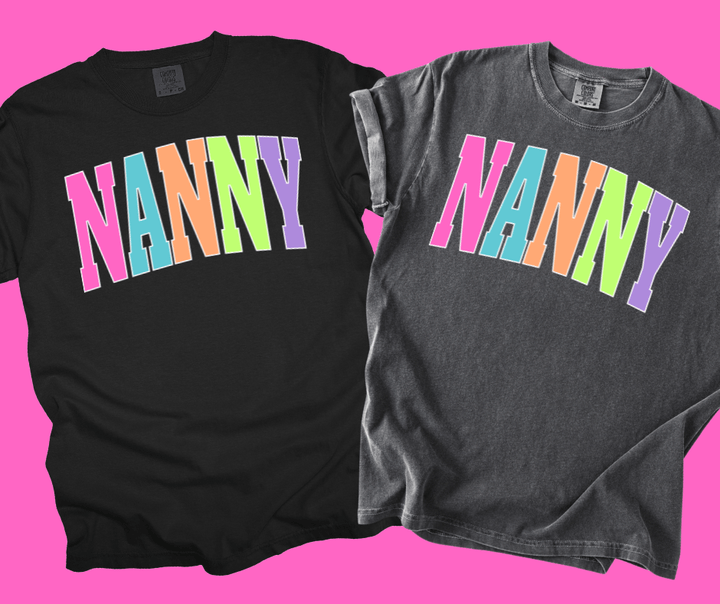 NANNY - Multi - Color Varsity Letters (Pick your design & tee color) - Graphic Tee - The Red Rival