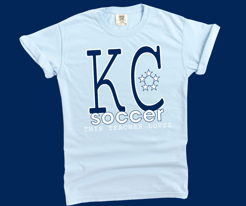 Navy & White This Teacher Loves KC Soccer - Tees - The Red Rival