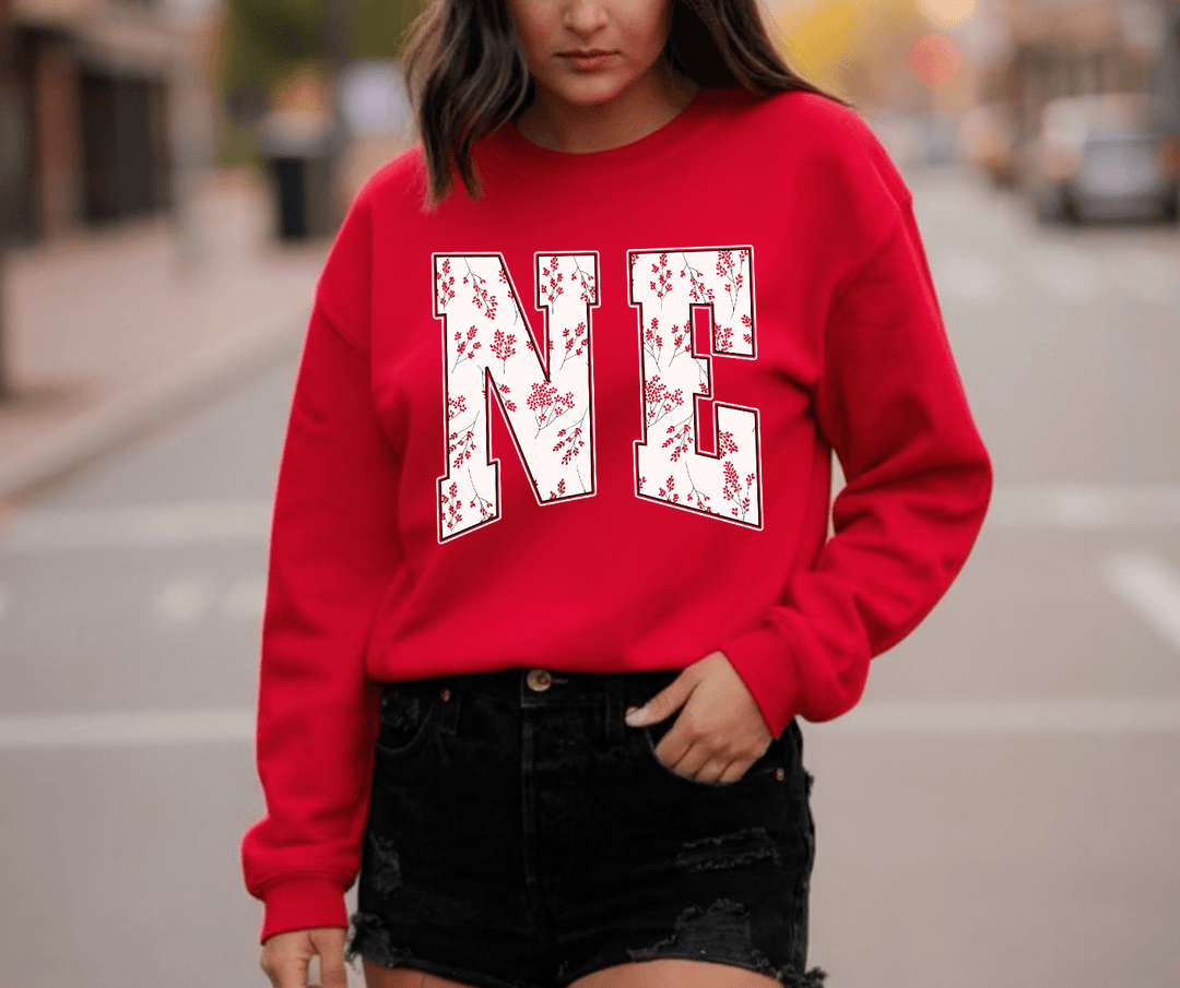 NE Floral Red Tee or Sweatshirt - Graphic Tee - The Red Rival