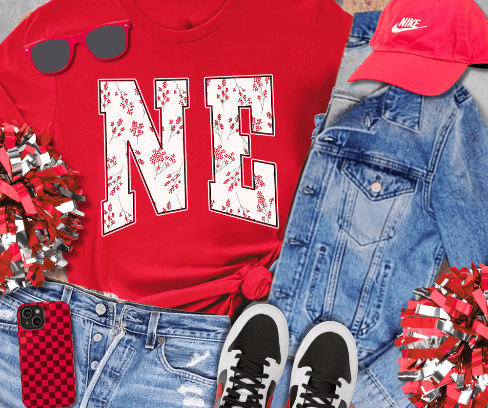 NE Floral Red Tee or Sweatshirt - Graphic Tee - The Red Rival