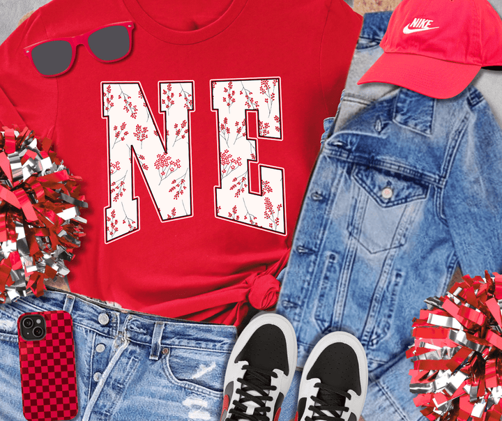 NE Floral Red Tee or Sweatshirt - Graphic Tee - The Red Rival