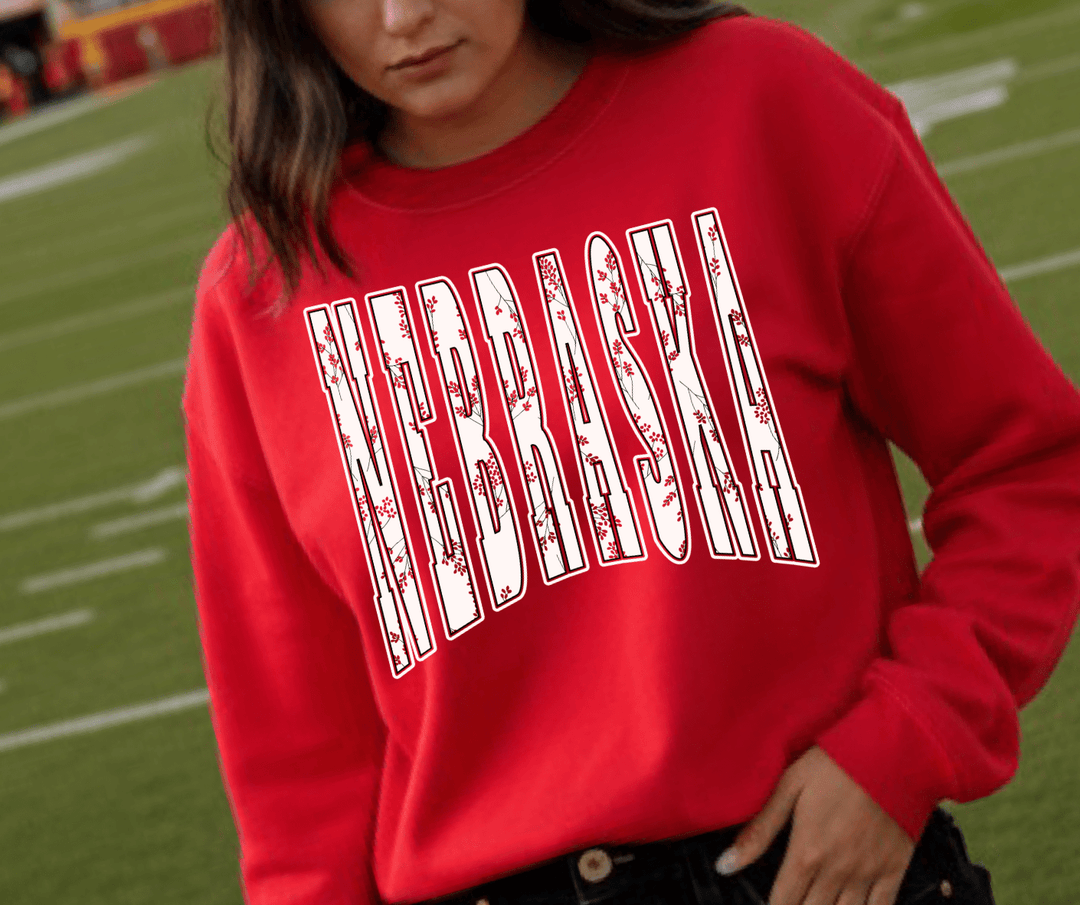 NEBRASKA Floral Red Tee or Sweatshirt - Graphic Tee - The Red Rival