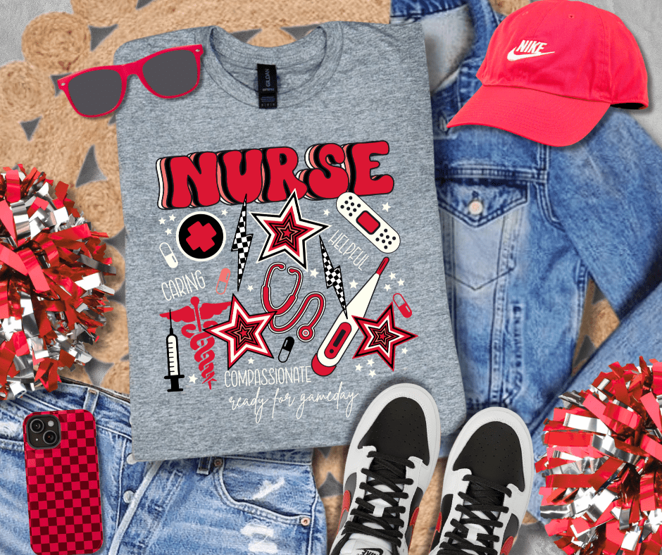 Nebraska Nurse Icons Grey Tee - Tees - The Red Rival
