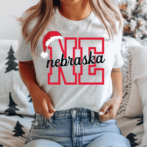 Nebraska Santa Hat Letters Ash Tee or Sweatshirt - Graphic Tee - The Red Rival