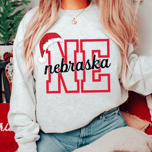 Nebraska Santa Hat Letters Ash Tee or Sweatshirt - Graphic Tee - The Red Rival