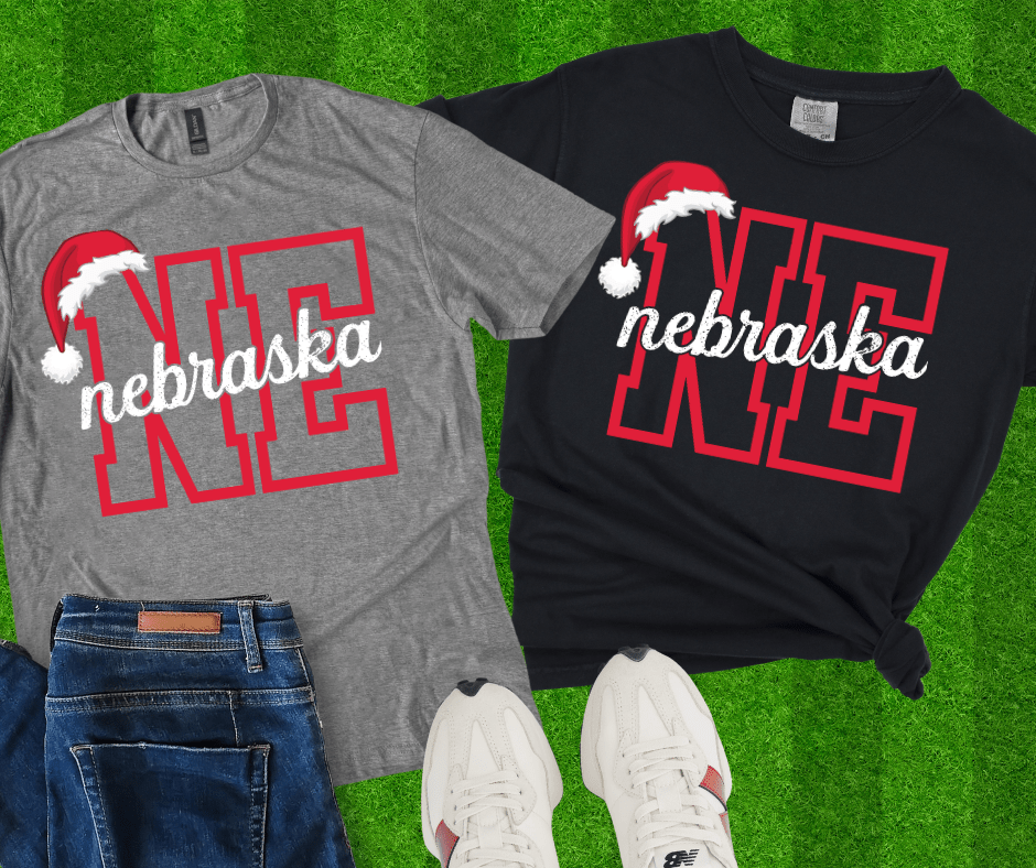 Nebraska Santa Hat Letters (Pick Your Color) - Graphic Tee - The Red Rival