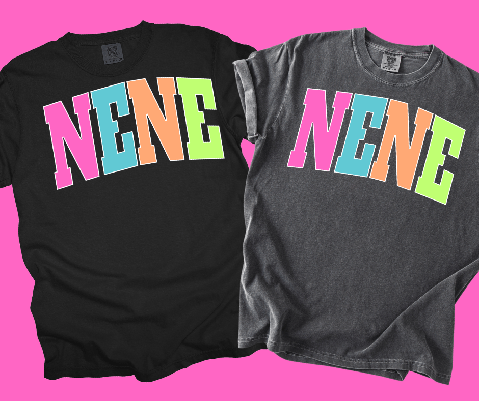 NENE - Multi - Color Varsity Letters (Pick your design & tee color) - Graphic Tee - The Red Rival