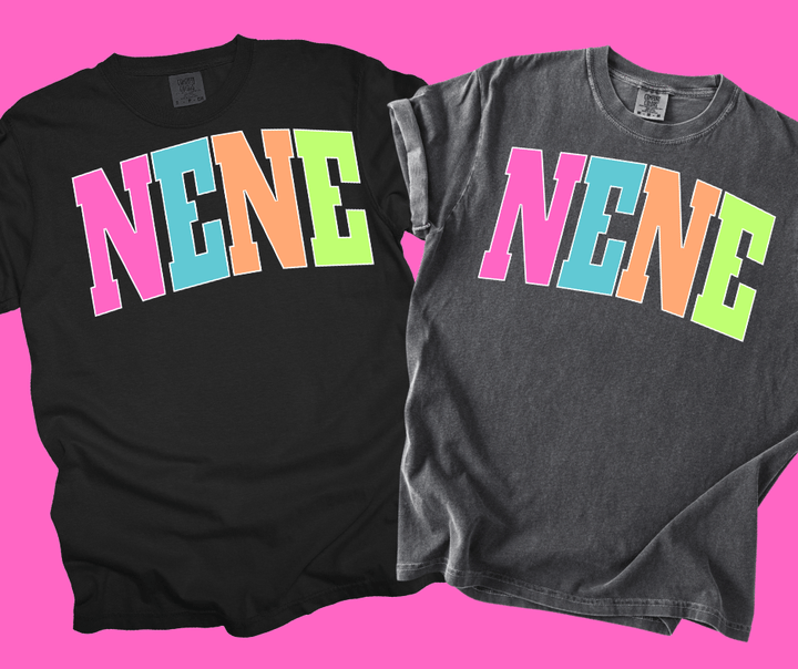 NENE - Multi - Color Varsity Letters (Pick your design & tee color) - Graphic Tee - The Red Rival