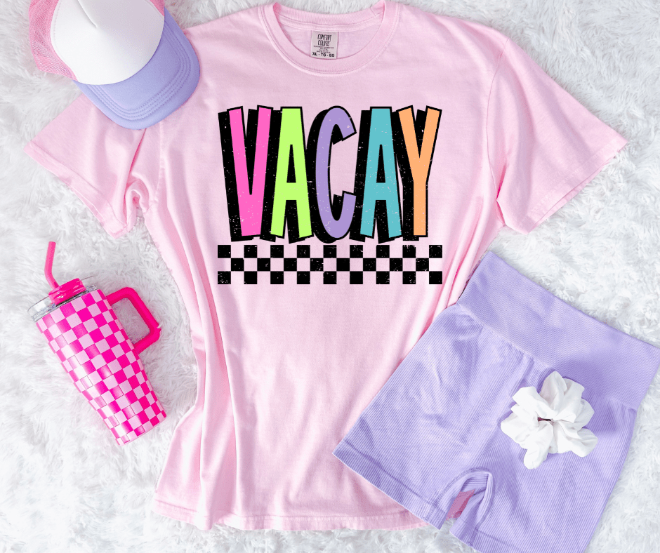 Neon Vacay Checkered Graphic Tee - Graphic Tee - The Red Rival