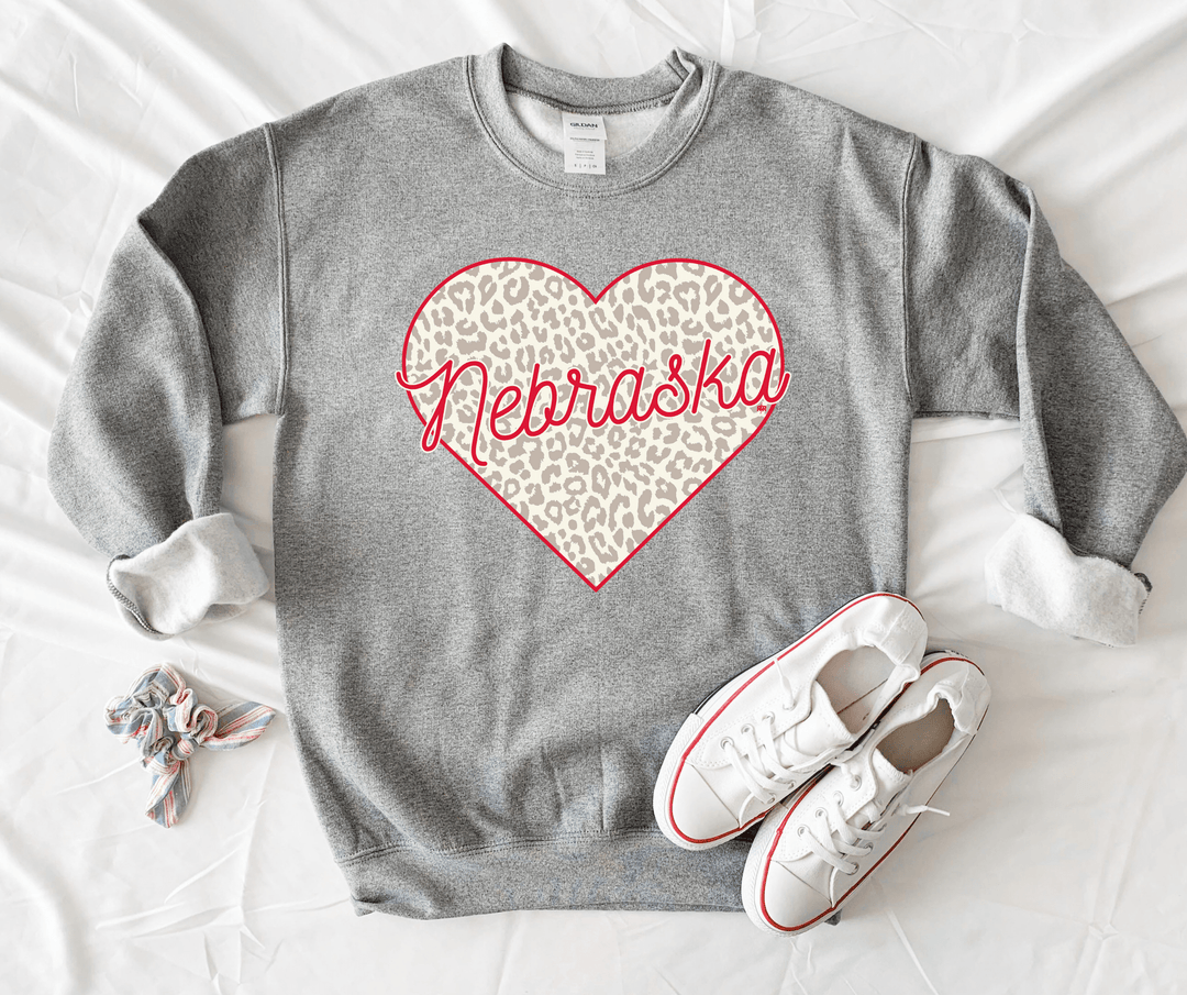Neutral Leopard Nebraska Heart Grey Sweatshirt - Apparel & Accessories - The Red Rival
