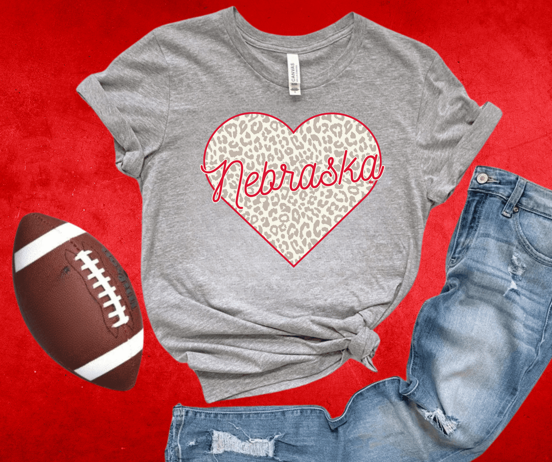 Neutral Leopard Nebraska Heart Grey Tee - Tees - The Red Rival