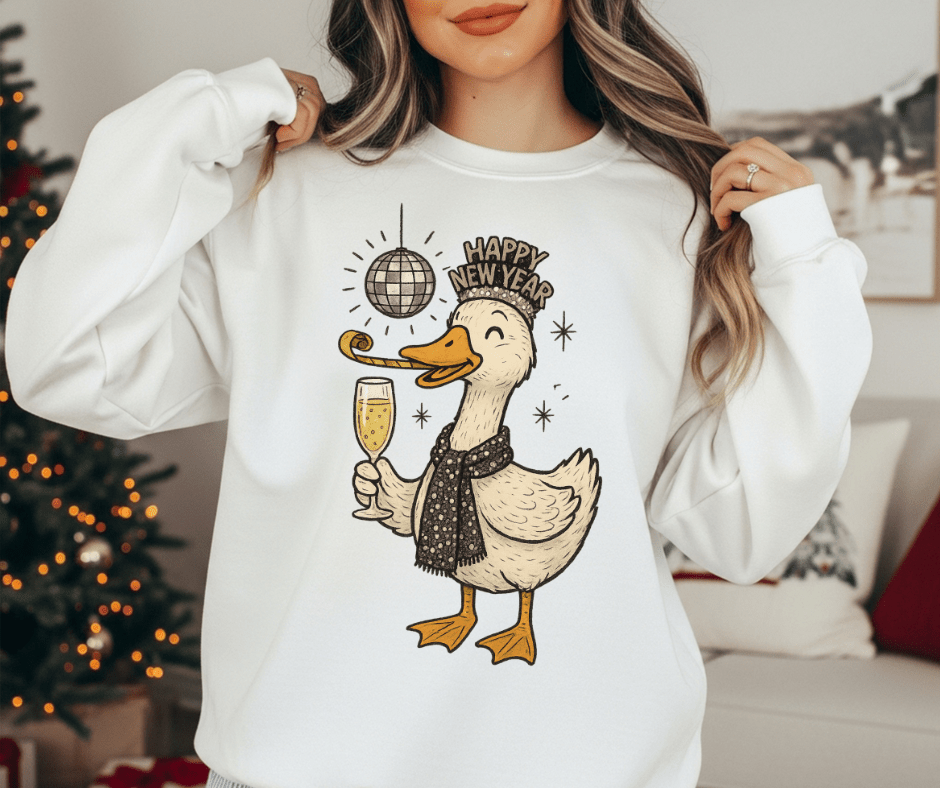 New Years Goose White Sweatshirt or Tee - Tees - The Red Rival