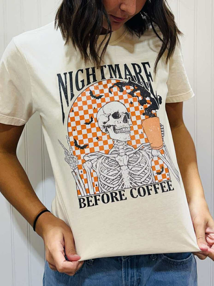 Nightmare Before Coffee Skeleton Ivory Graphic Tee - Apparel & Accessories - The Red Rival
