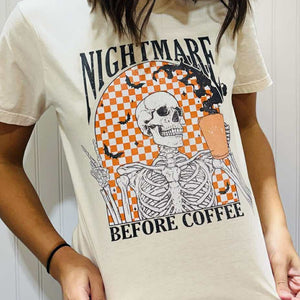 Nightmare Before Coffee Skeleton Ivory Graphic Tee - Apparel & Accessories - The Red Rival