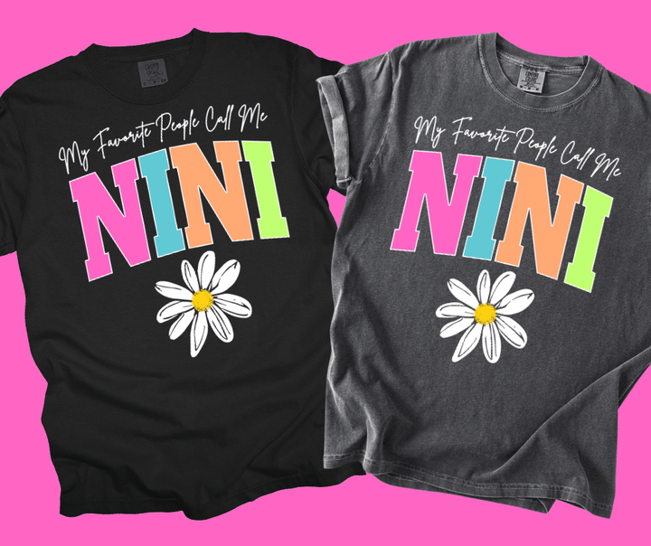 NINI - Multi - Color Varsity Letters (Pick your design & tee color) - Graphic Tee - The Red Rival