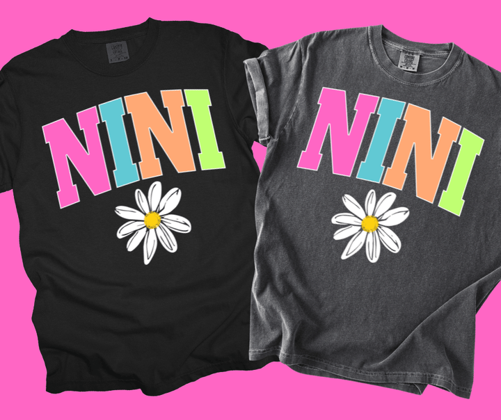NINI - Multi - Color Varsity Letters (Pick your design & tee color) - Graphic Tee - The Red Rival