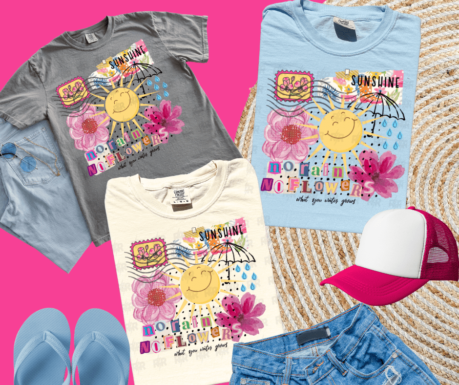 No Rain No Flowers Collage (Pick Your Tee Color) - Graphic Tee - The Red Rival