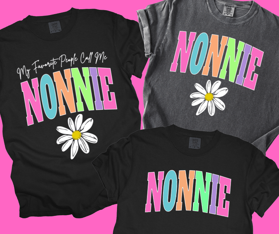 NONNIE - Multi - Color Varsity Letters (Pick your design & tee color) - Graphic Tee - The Red Rival