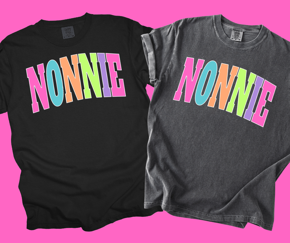 NONNIE - Multi - Color Varsity Letters (Pick your design & tee color) - Graphic Tee - The Red Rival