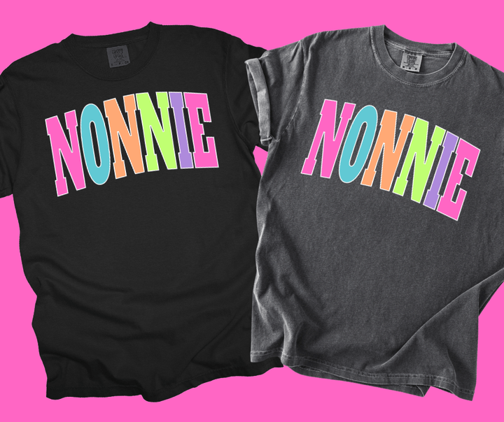 NONNIE - Multi - Color Varsity Letters (Pick your design & tee color) - Graphic Tee - The Red Rival