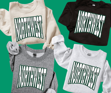 NORTHWEST Block Letters Green Outline (Pick Your Sweatshirt Color) - Wholesale - The Red Rival