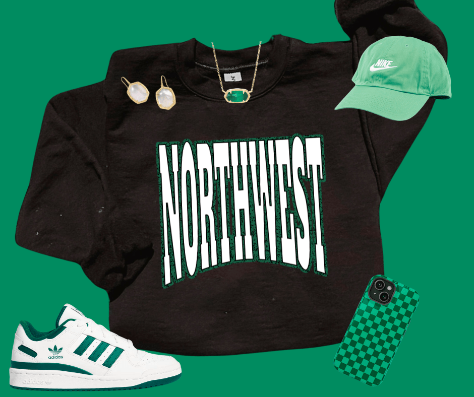 NORTHWEST Block Letters Green Outline (Pick Your Sweatshirt Color) - Wholesale - The Red Rival