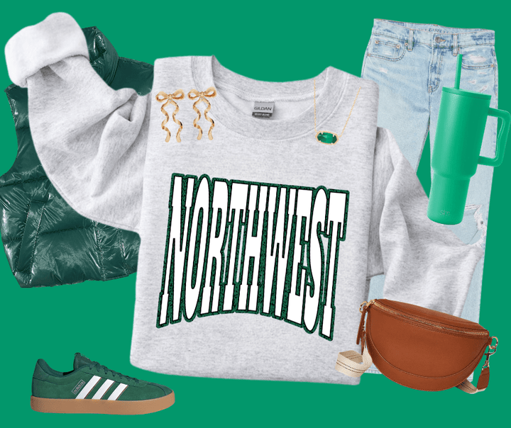 NORTHWEST Block Letters Green Outline (Pick Your Sweatshirt Color) - Wholesale - The Red Rival