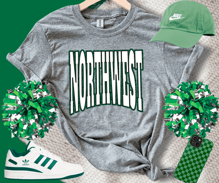 NORTHWEST Block Letters Green Outline (Pick Your TShirt Color) - Wholesale - The Red Rival