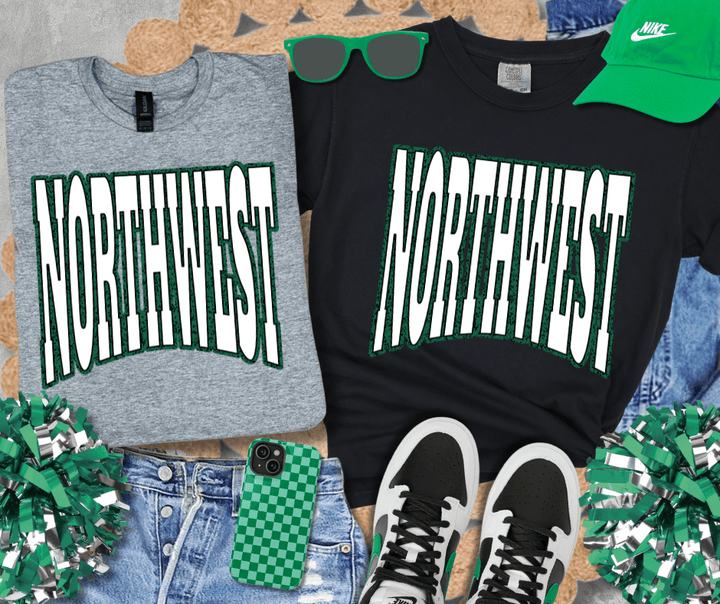 NORTHWEST Block Letters Green Outline (Pick Your TShirt Color) - Wholesale - The Red Rival