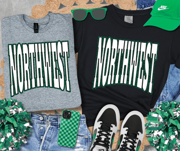 NORTHWEST Block Letters Green Outline (Pick Your TShirt Color) - Wholesale - The Red Rival
