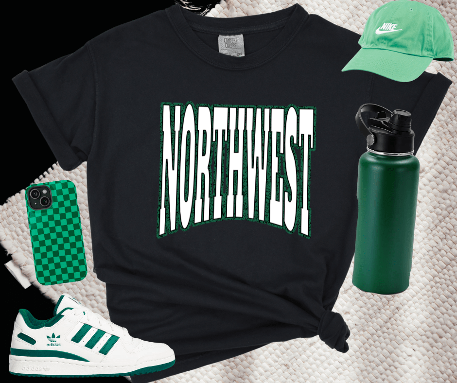 NORTHWEST Block Letters Green Outline (Pick Your TShirt Color) - Wholesale - The Red Rival