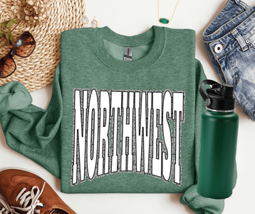NORTHWEST Block Letters Grey Outline Heather Green Sweatshirt - Wholesale - The Red Rival