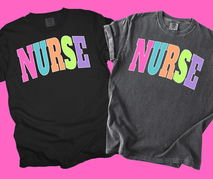 NURSE - Multi - Color Varsity Letters (Pick your tee color) - Graphic Tee - The Red Rival