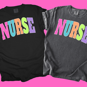 NURSE - Multi - Color Varsity Letters (Pick your tee color) - Graphic Tee - The Red Rival